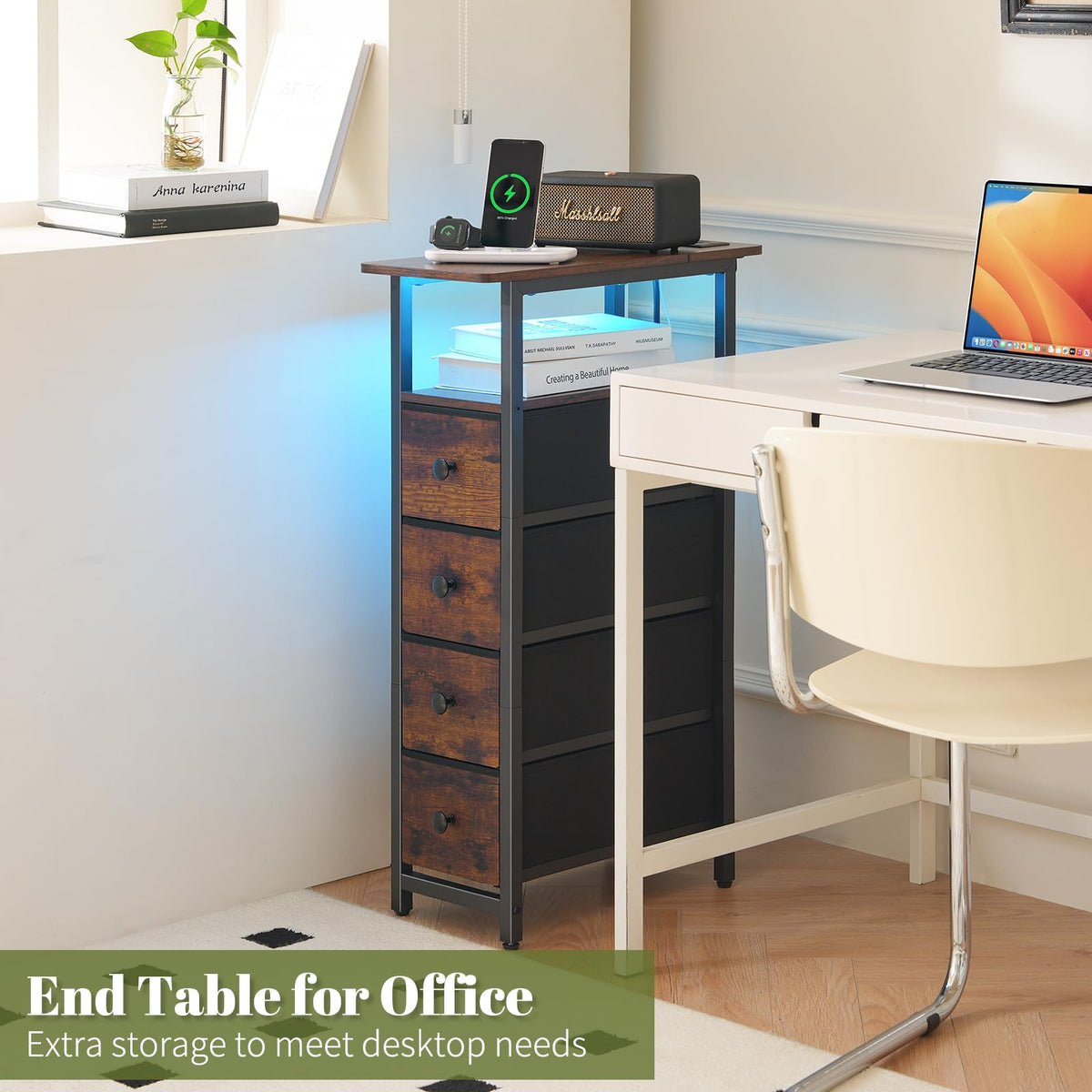 Yoobure nightstand provides 2 outlets and 2 USB ports for charging