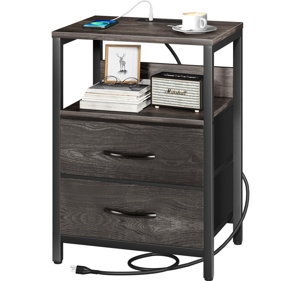 Yoobure nightstand with charging station shows convenient USB ports for easy nightly charging.