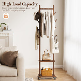 Reinforced base and thick center pole stabilize heavy coats and winter wear.