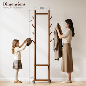 Rolling garment rack with wheels and brakes ready for easy mobility around the home.