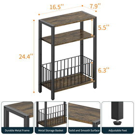 Yoobure side table with two shelves and basket for versatile storage.