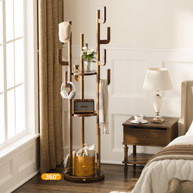 Yoobure solid wood coat tree with 9 hooks keeps garments organized