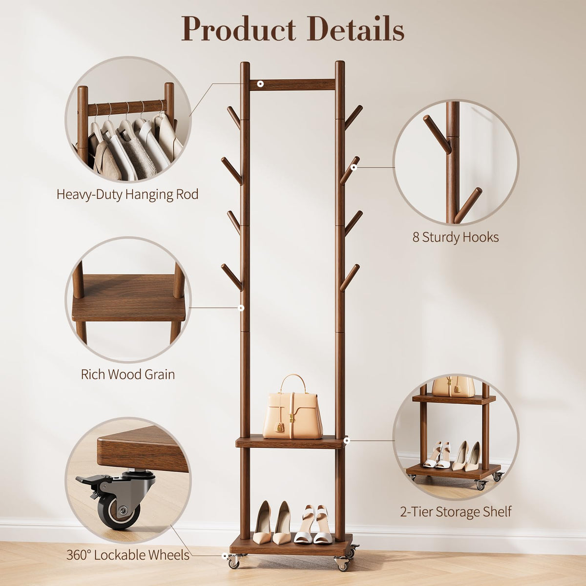 Tall hanging height fits long coats and dresses neatly without wrinkling.