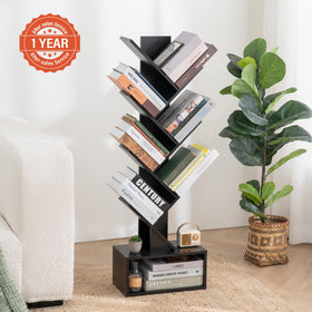 Yoobure Tree Bookshelf assembled on floor shows stability and simple setup