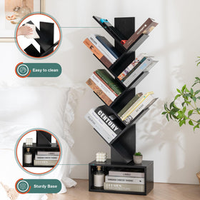 Yoobure Tree Bookshelf in a bedroom nook keeps essentials neatly organized