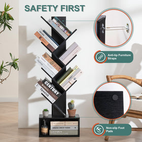 Yoobure Tree Bookshelf corner view demonstrates space-efficient placement in small rooms