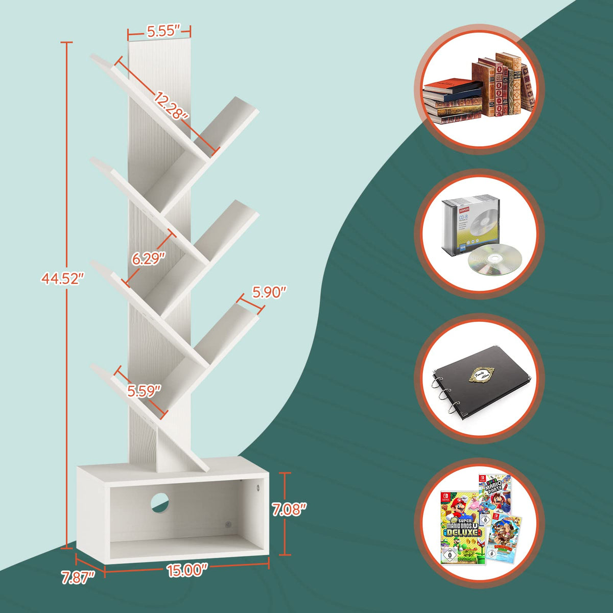 Yoobure Tree Bookshelf room scene, complements living rooms and home offices.