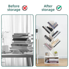 Yoobure Tree Bookshelf storage areas, organizes books, magazines, and décor items.