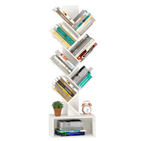 Yoobure Tree Bookshelf white front view, compact storage for books and decor.