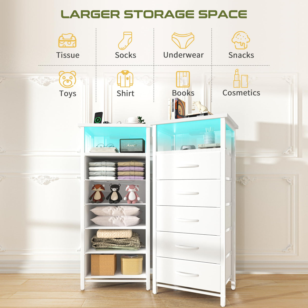 Yoobure vertical dresser maximizes dorm storage in a compact footprint.