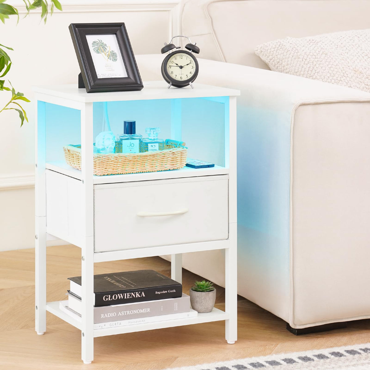 Yoobure night stand adjustable fabric drawer close-up for flexible storage options.