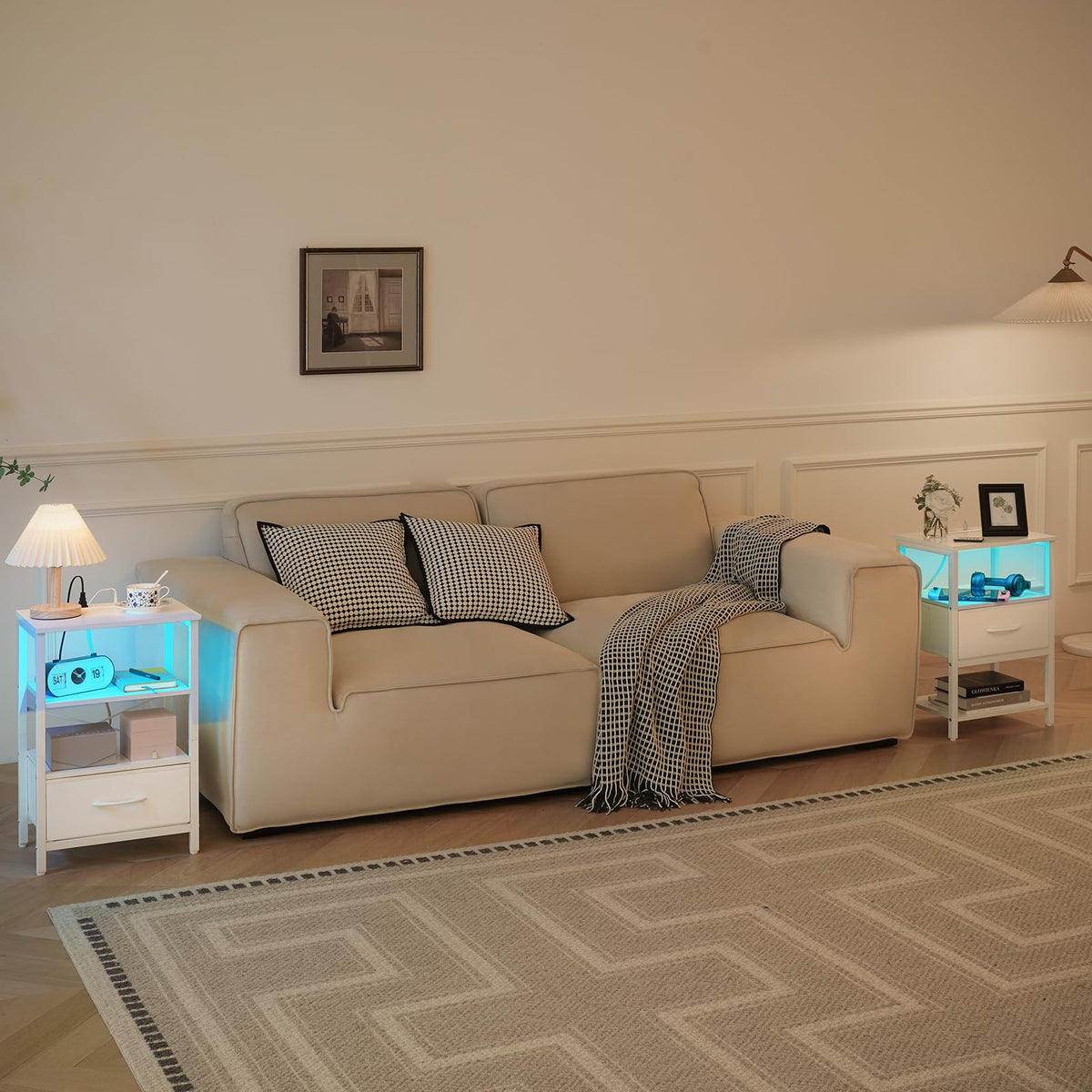 Yoobure night stand LED modes display dynamic lighting options.