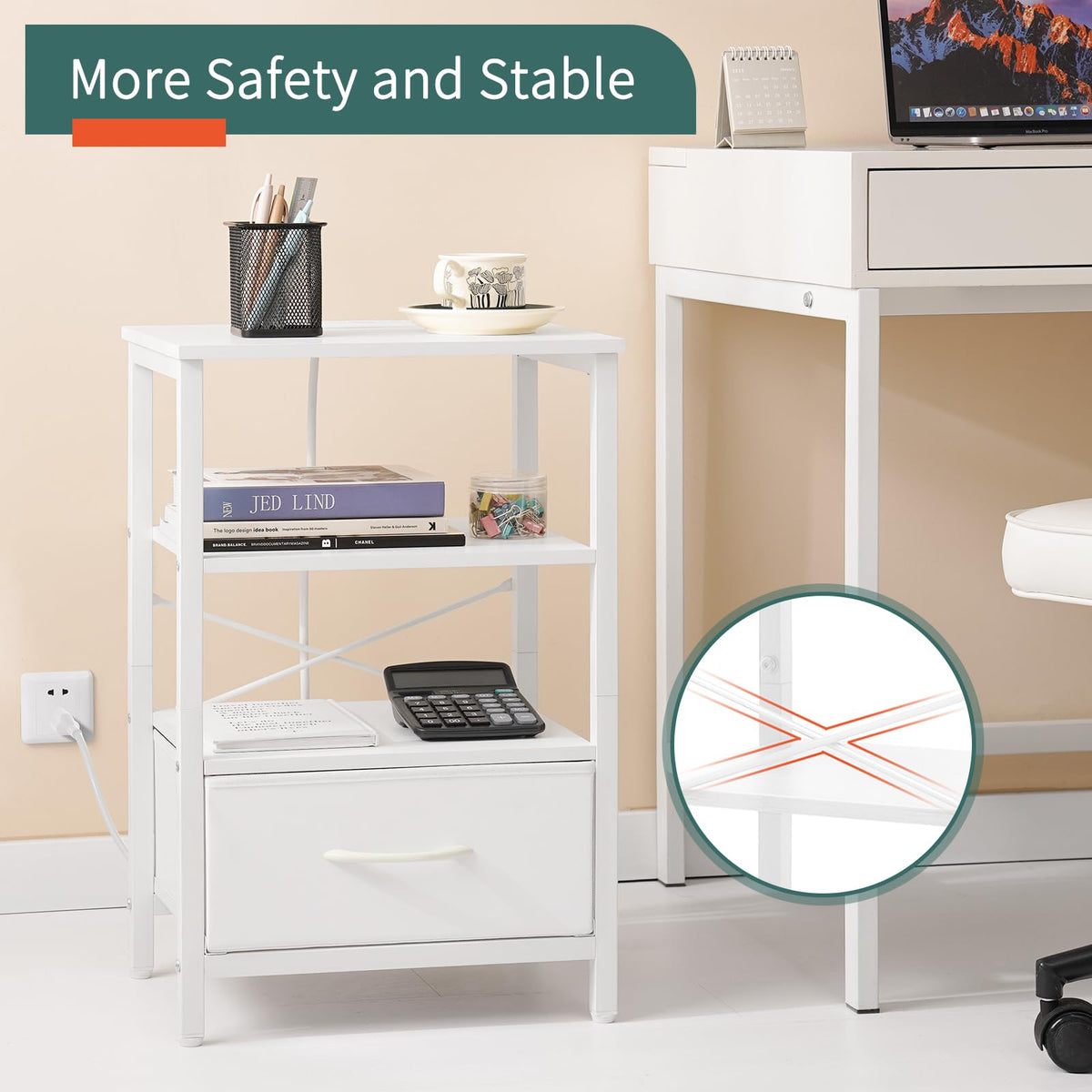 Yoobure night stand used as a compact living room end table beside a sofa.