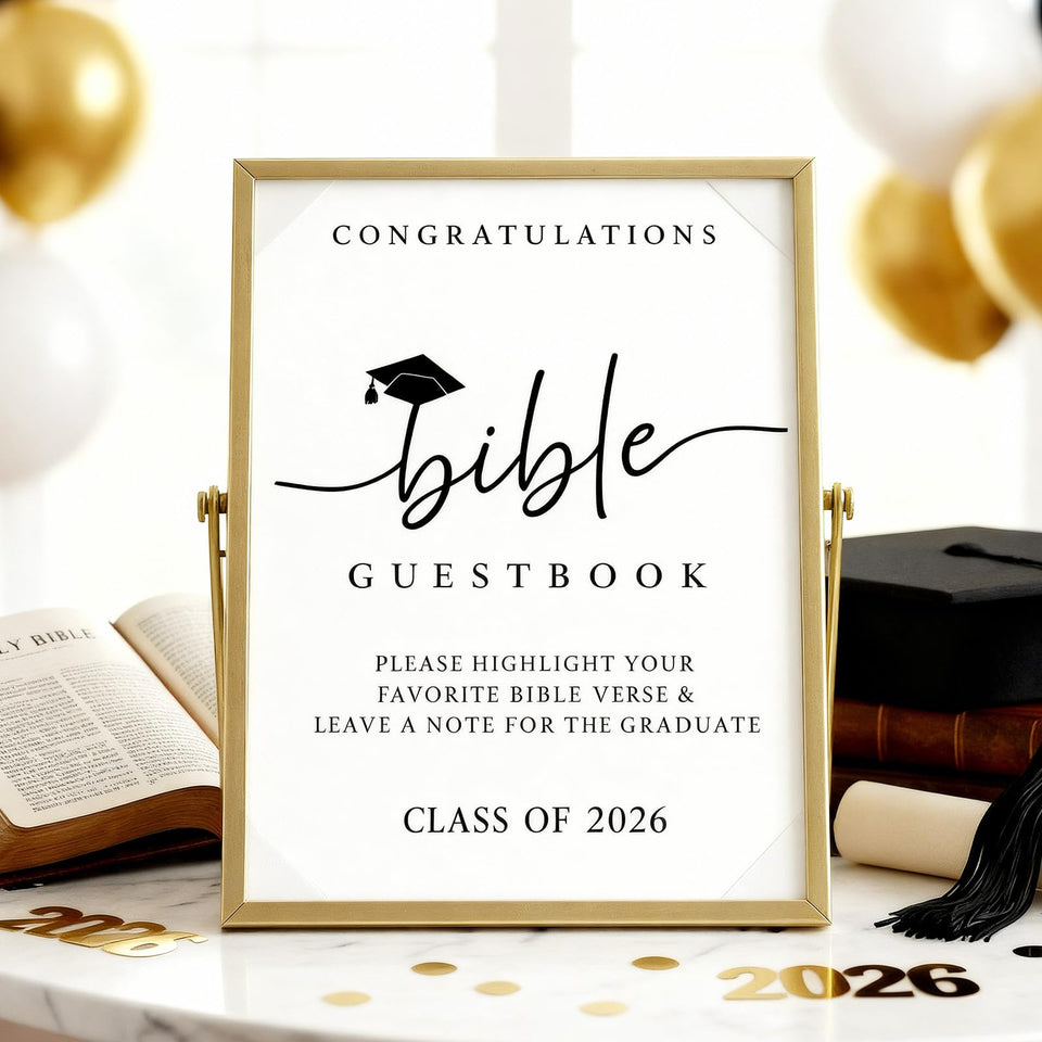 Yookeer Graduation Bible Guestbook frame front view with gold metal finish.