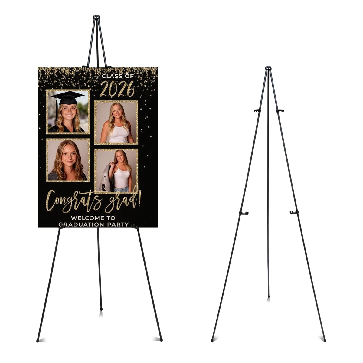 Yookeer graduation easel stand displays signs securely with adjustable clips.