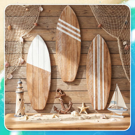 Yookeer surfboard wall art with stripe design ideal for tropical interiors