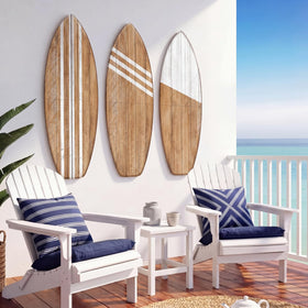 Yookeer surfboard wall decor set in natural wood for a coastal living room display