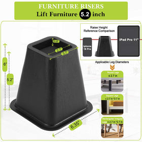 Yookwutar heavy-duty bed and table risers provide stable anti-slip support.