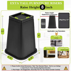 Yookwutar 8-inch table leg riser adds height and stability.