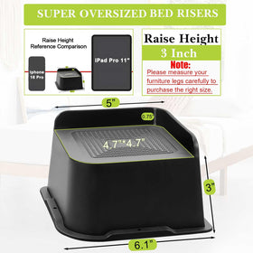 Yookwutar bed risers 3-inch side view showing grip on legs