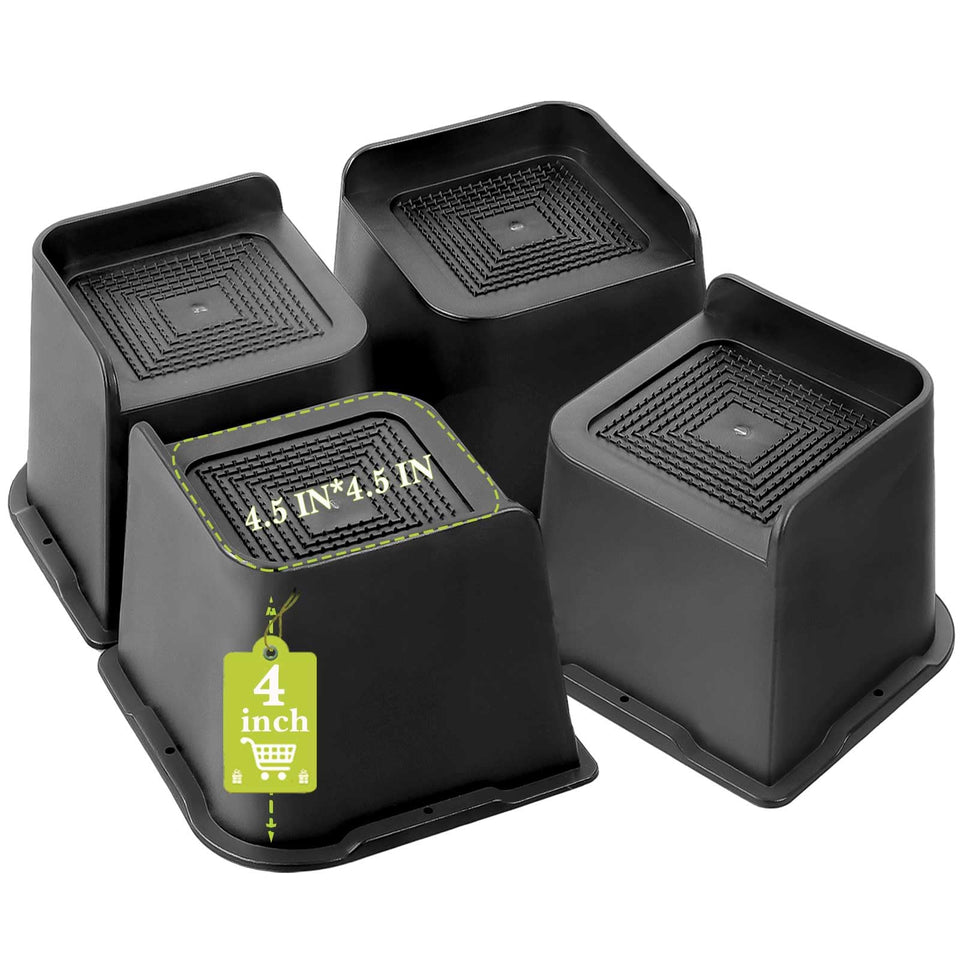 Yookwutar 4-inch bed risers front view showing sturdy top and anti-slip base for stable support
