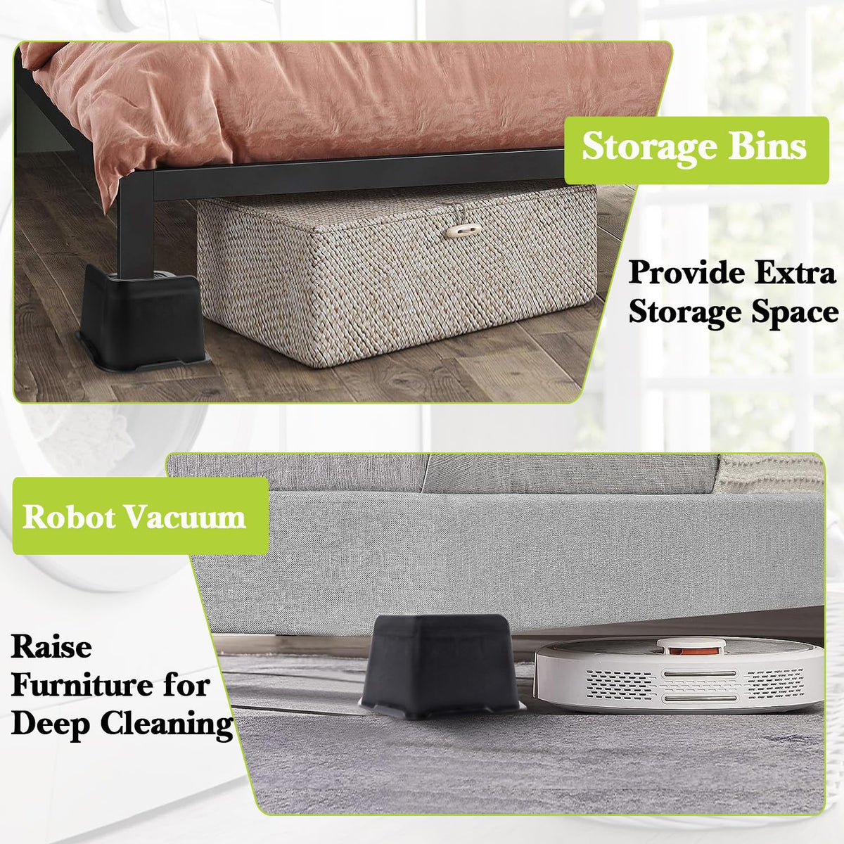 Yookwutar bed risers top lip detail securing different leg shapes for quick fit