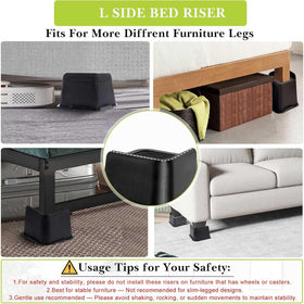 Yookwutar 4-inch bed risers placed under furniture enabling robotic vacuum access