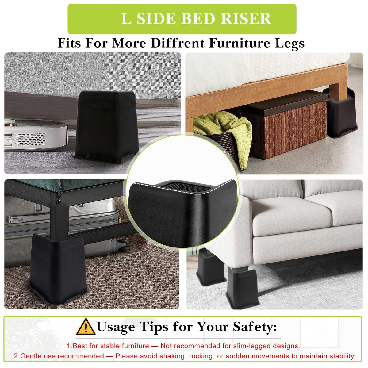 Bottom rubber and anti-slip base on Yookwutar 6-inch risers