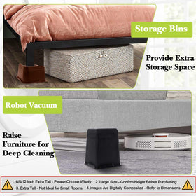 Under-furniture setup shows extra storage with Yookwutar risers