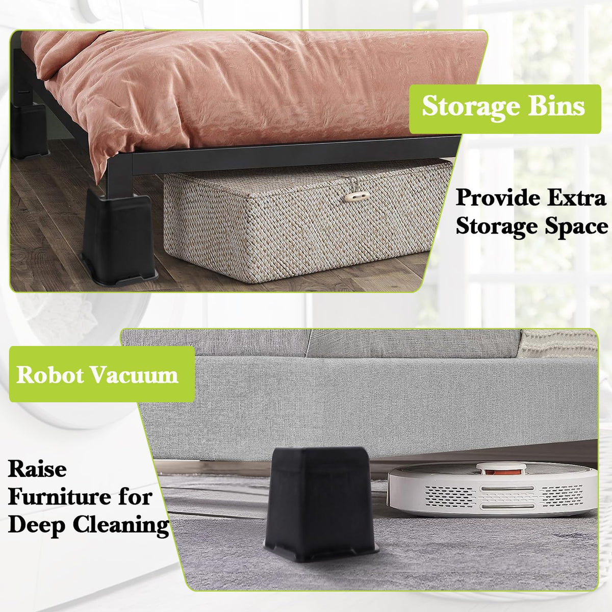 Yookwutar bed risers lip top design aids quick installation.