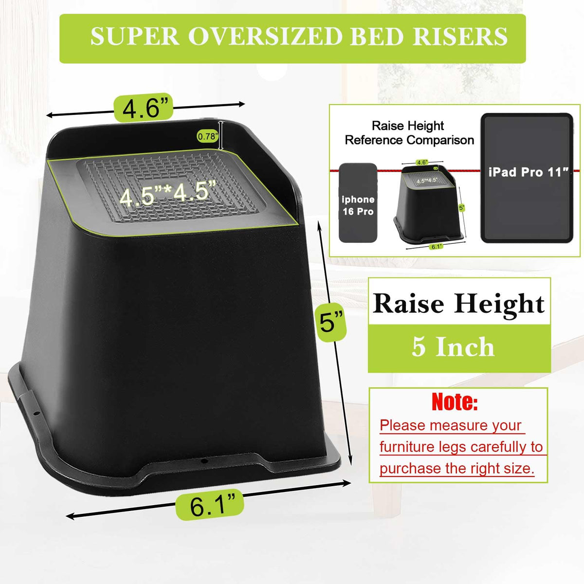 Yookwutar bed risers under sofa demonstrate easy vacuuming and space beneath furniture.