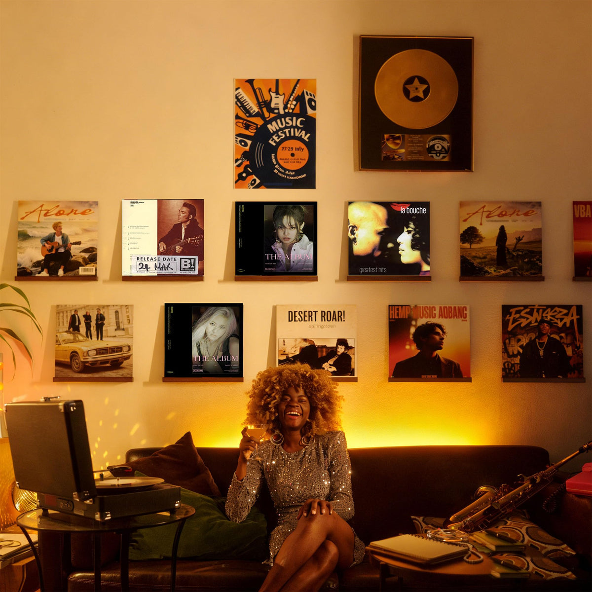 Yoolume versatile wall display for records, books, and collectibles