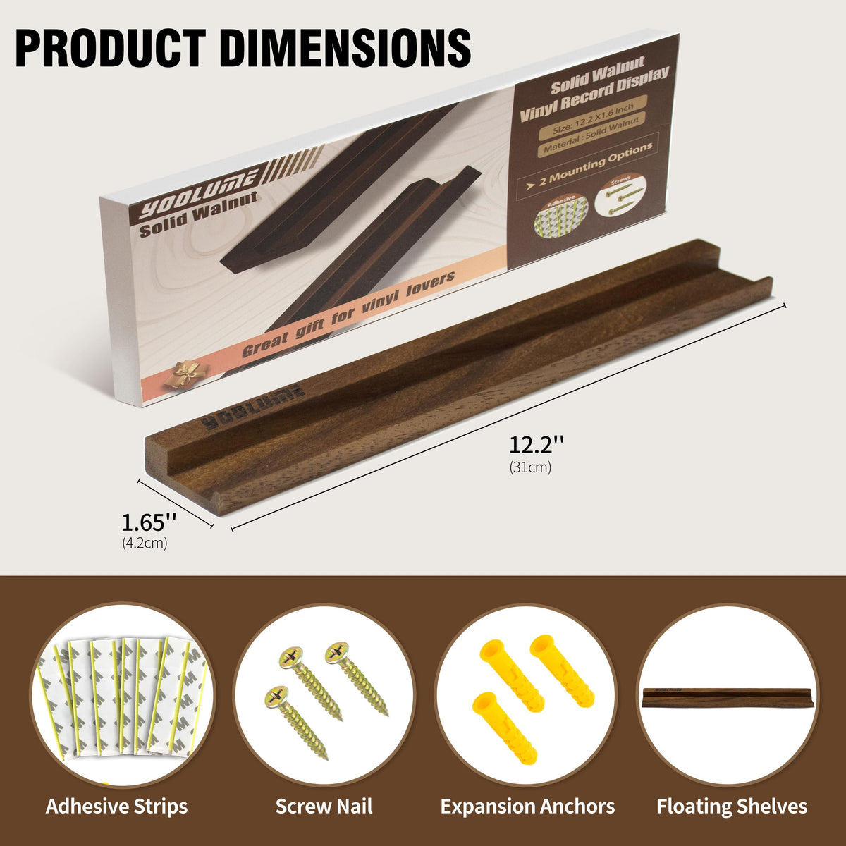 Yoolume no-drill adhesive installation for quick, damage-free wall display