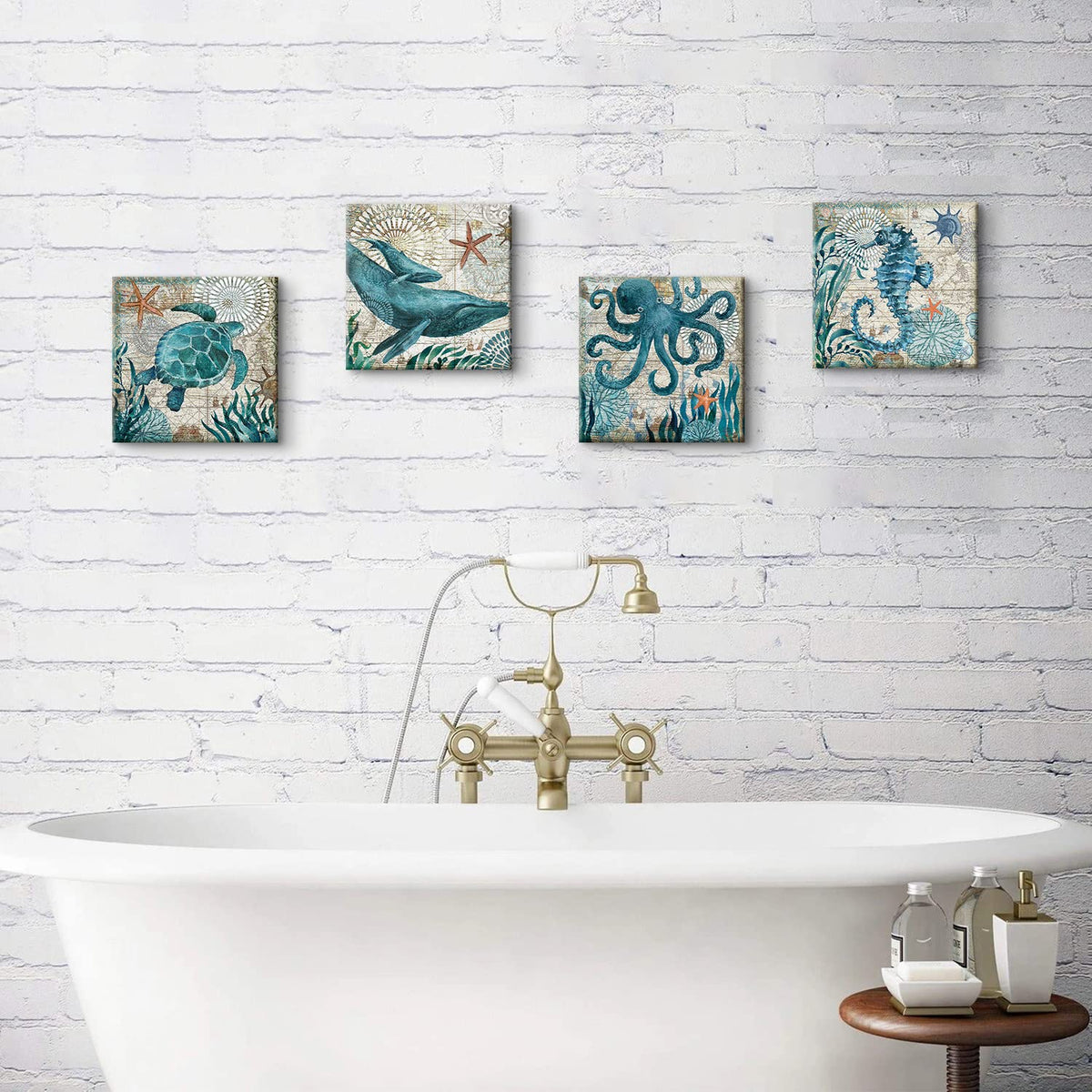 YOOOAHU teal coastal scene canvas for Mediterranean-inspired coastal decor.