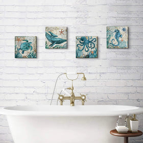 YOOOAHU teal coastal scene canvas for Mediterranean-inspired coastal decor.