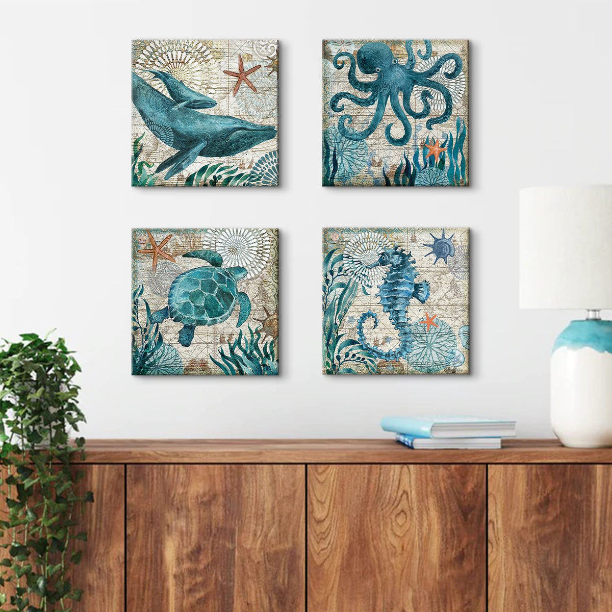 YOOOAHU ocean wall art featuring octopus for dramatic coastal decor.