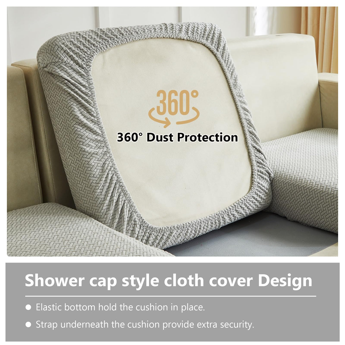 Yoovat light gray textured cushion cover on a sofa for modern styling