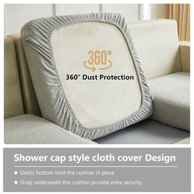 Yoovat light gray textured cushion cover on a sofa for modern styling