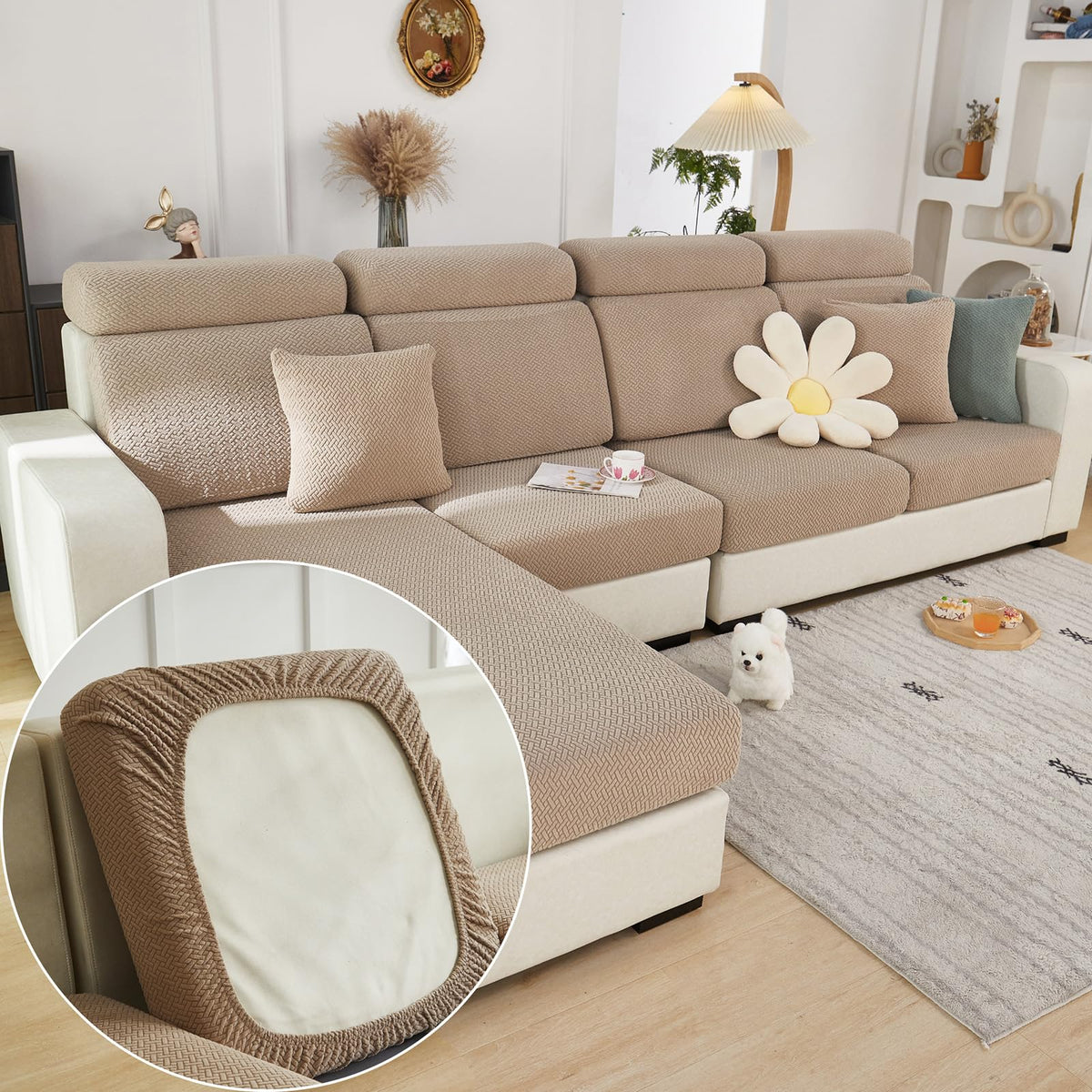 Yoovat couch cushion cover offers 360-degree protection against stains and pet hair.