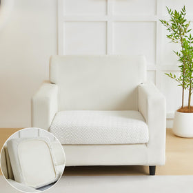 Yoovat couch cushion cover texture in cream white adds soft luxury and protection.