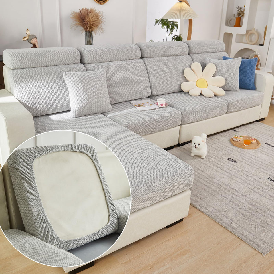 Yoovat couch cushion cover texture close-up with soft stretch fabric protecting the sofa
