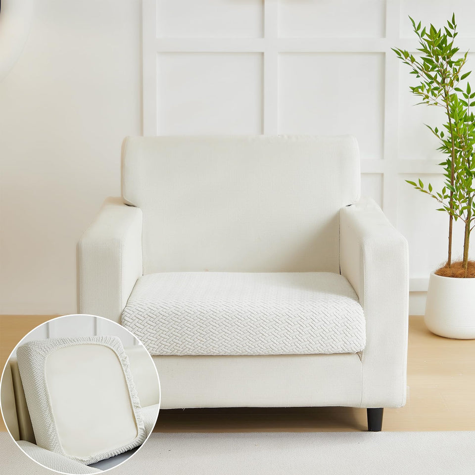 Yoovat couch cushion cover in texture-cream-white protects XL cushions from stains and wear.