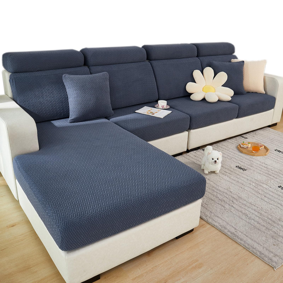 Yoovat couch cushion cover texture gray blue protects sofa from everyday wear