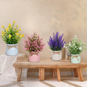 Yoratee pot flowers serve as a low-maintenance office centerpiece.