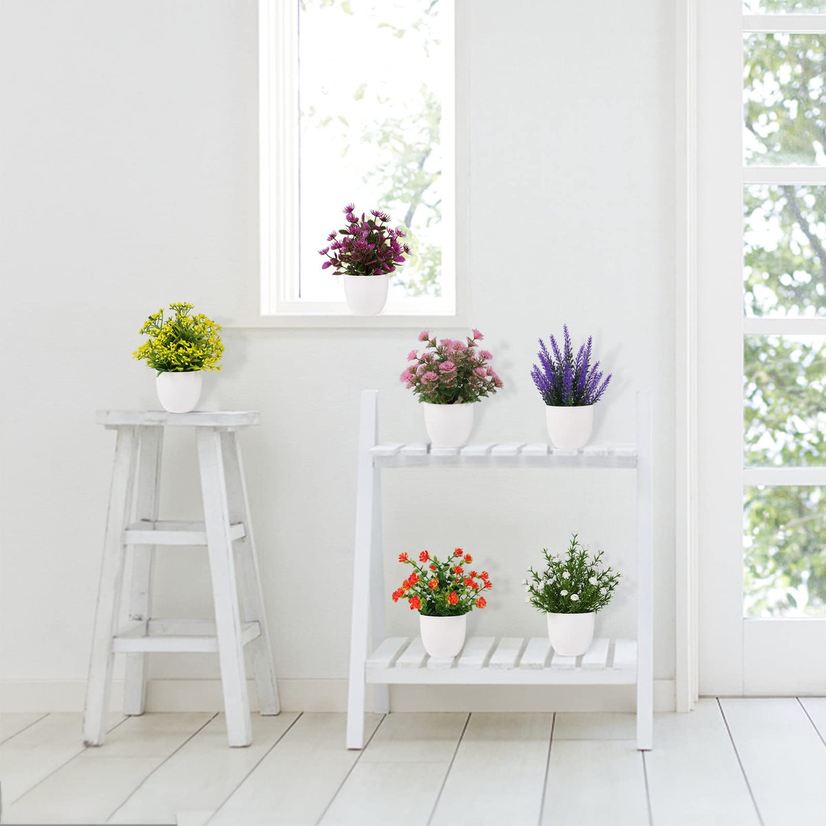 Yoratee mini artificial plants arranged on an office desk for a fresh look