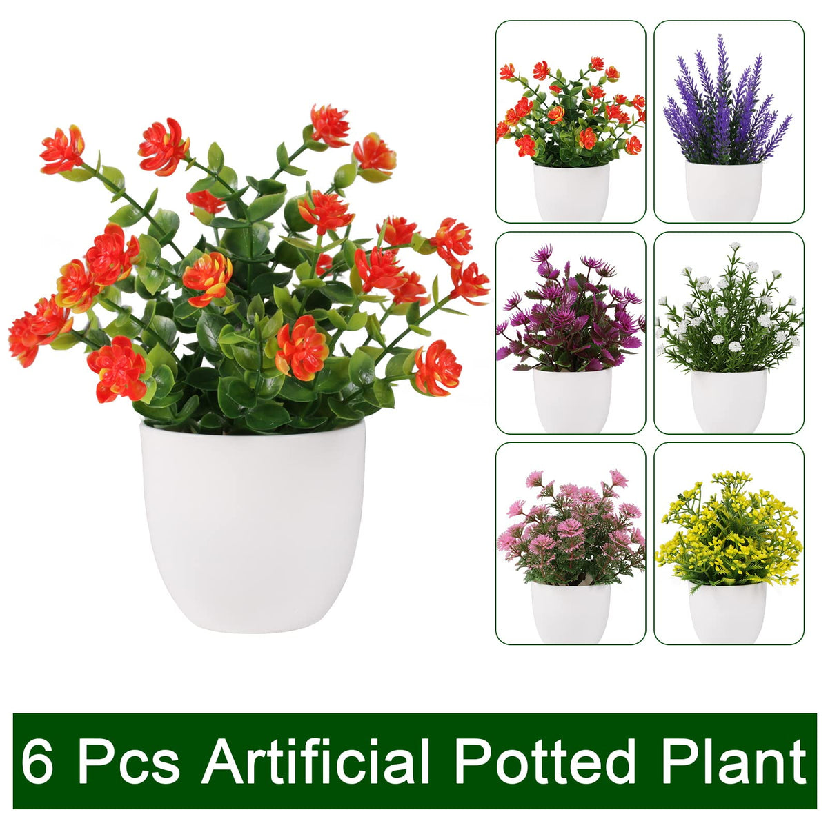 Yoratee potted fake flowers in a white pot showing lifelike greenery