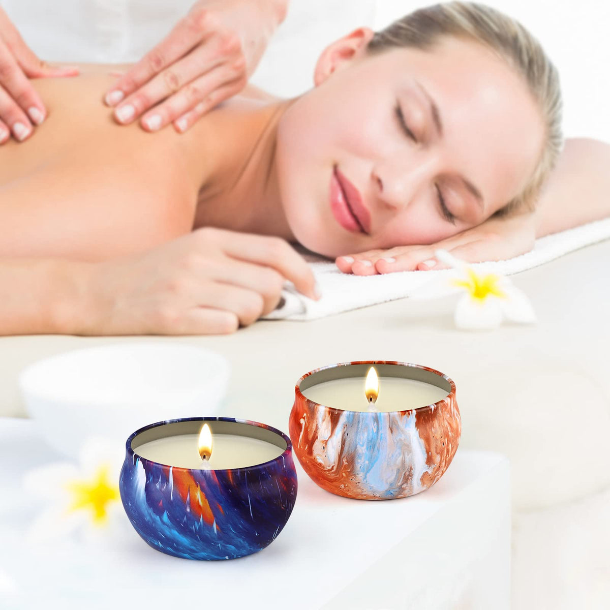 YOROXRG jasmine scented candle in a tin jar for elegant mood setting.