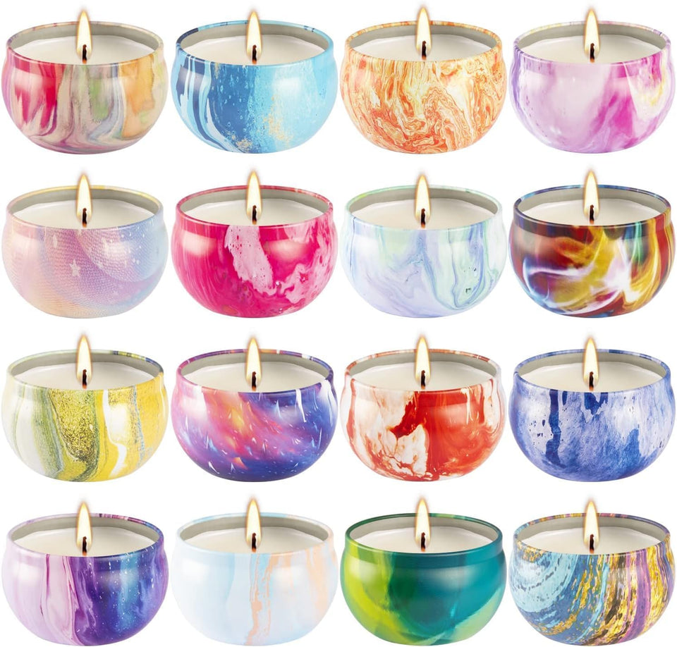 YOROXRG vanilla scented candle in a tin jar for cozy ambience and long-lasting fragrance.