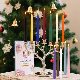 YOROXRG colored taper candles on a dining table adding warm color