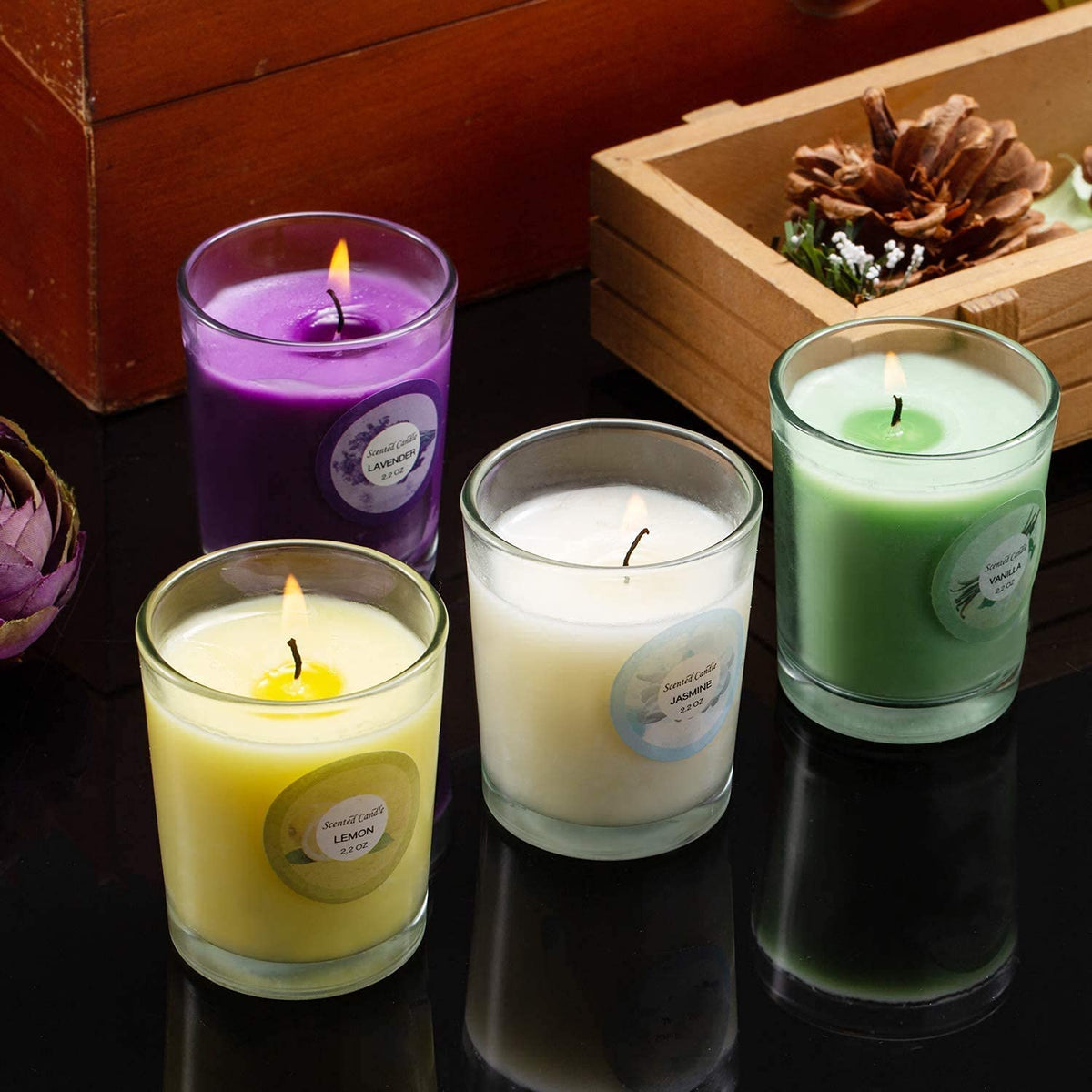 Gift-ready YOROXRG candle set shown in elegant packaging